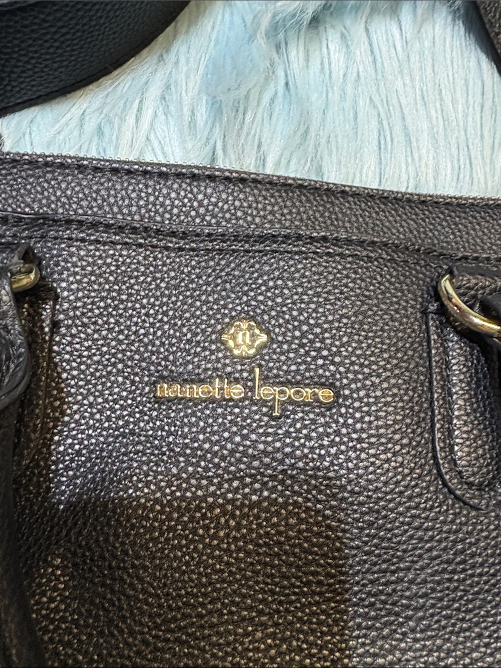 Nanette Lepore Black Pebbled Leather Satchel Gold Hardware and Detachable Strap - Picture 2 of 9